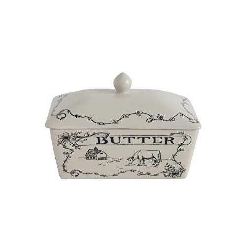 Creative Co-op Butter Dish, Stoneware, White and Black